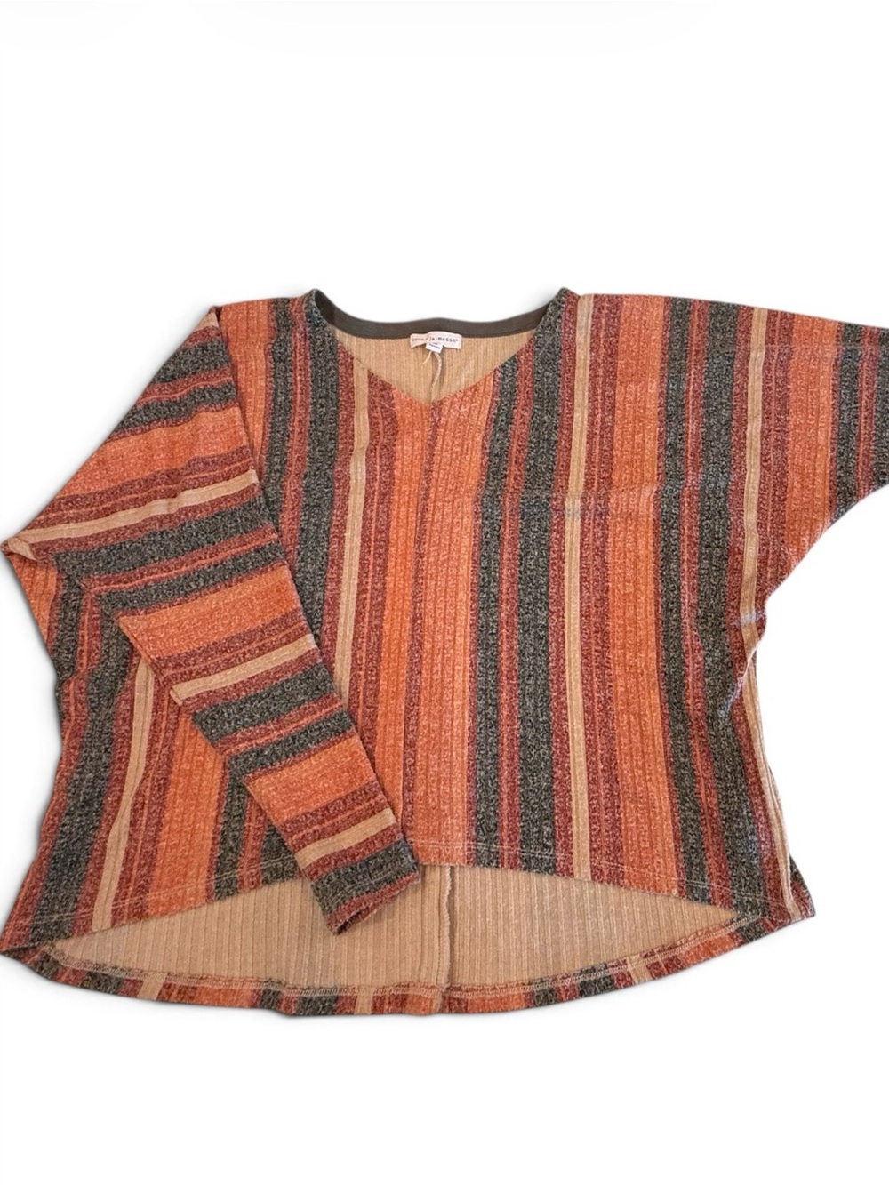 Striped V-Neck Knit Top - Orange Multicolor